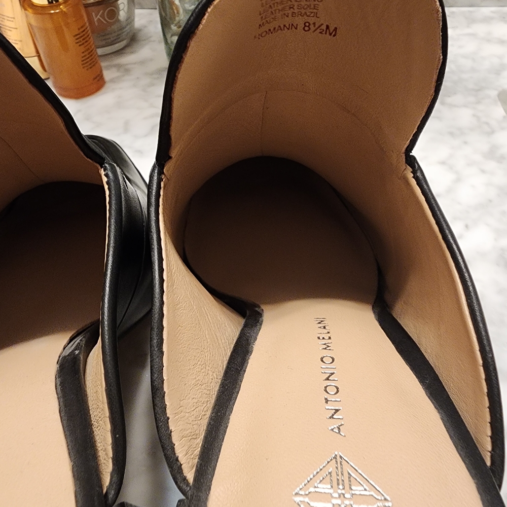 ANTONIO MELANI Black Square-Toe Slip-On Mules - Picture 4 of 5